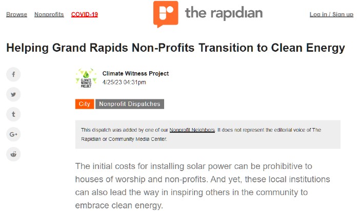 The Rapidian article: Helping Grand Rapids Non-Profits Transition to Clean Energy